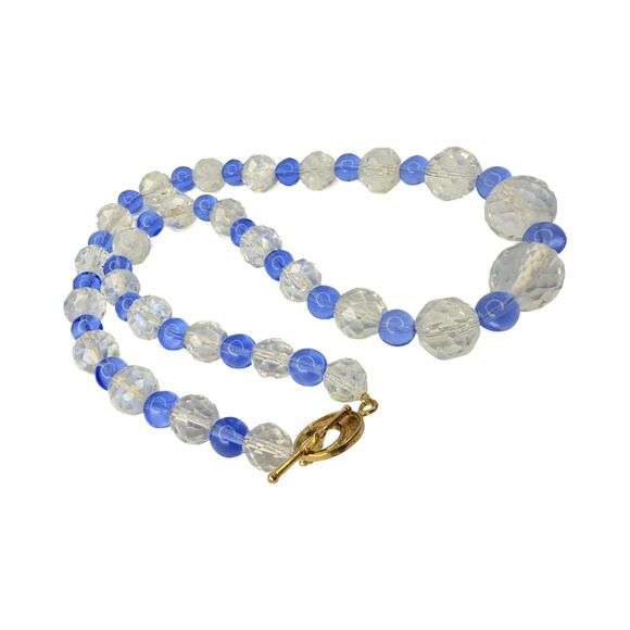 VTG Blue Crystal Glass Beaded Necklace 22” Faceted Graduated Formal Jewelry - Picture 11 of 14